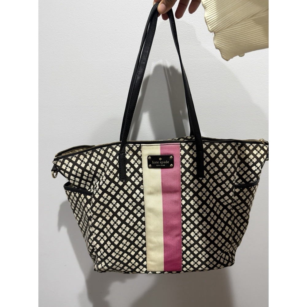Kate Spade Small Harmony Black & Cream with Pink Accent Stripe 20x12" 9" Handl M